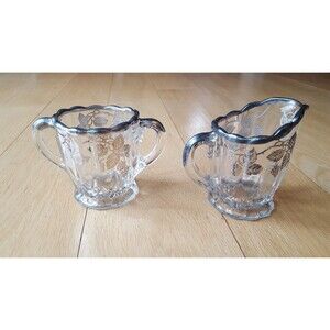 VINTAGE Silver Overlay Leaf Grapes Vines Design Open Sugar Creamer set‎